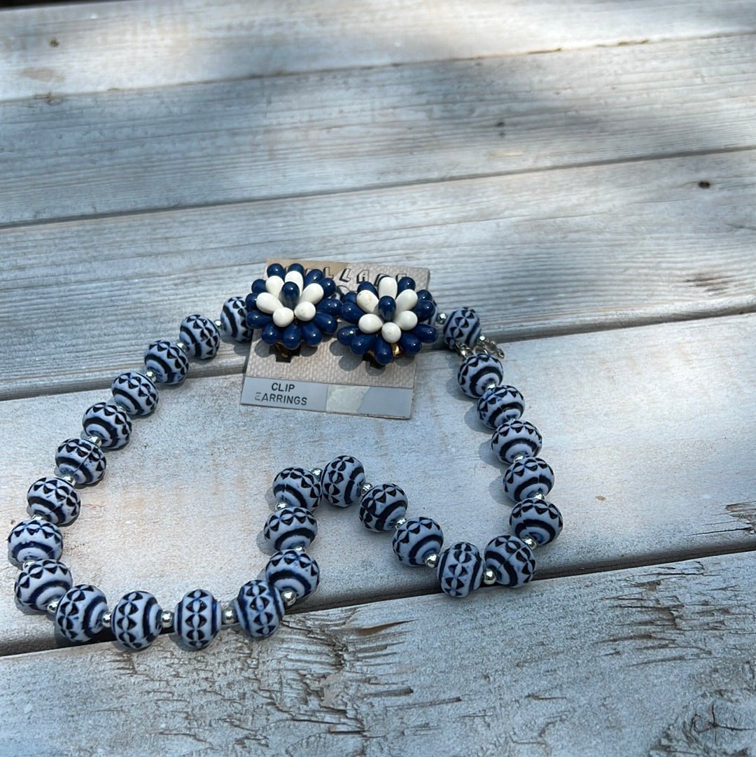 Vintage Navy Necklace / Earring Set - Dirty30 Vintage