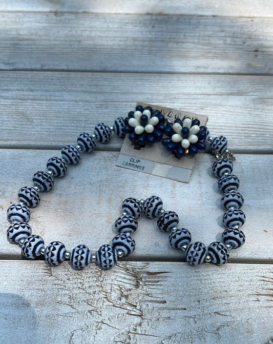 Vintage Navy Necklace / Earring Set - Dirty30 Vintage