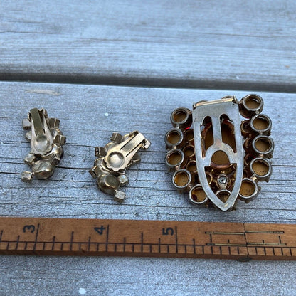 Vintage Red Beaded Dress Clip and Earring Set - Dirty30 Vintage