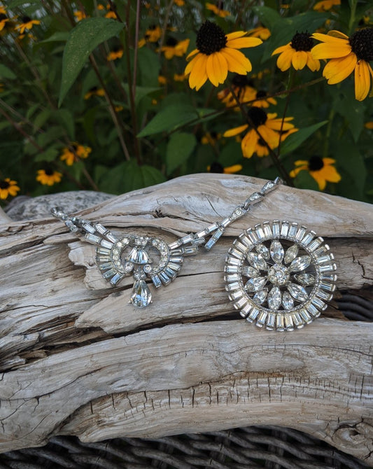 Vintage Rhinestone Necklace and Brooch - Dirty30 Vintage
