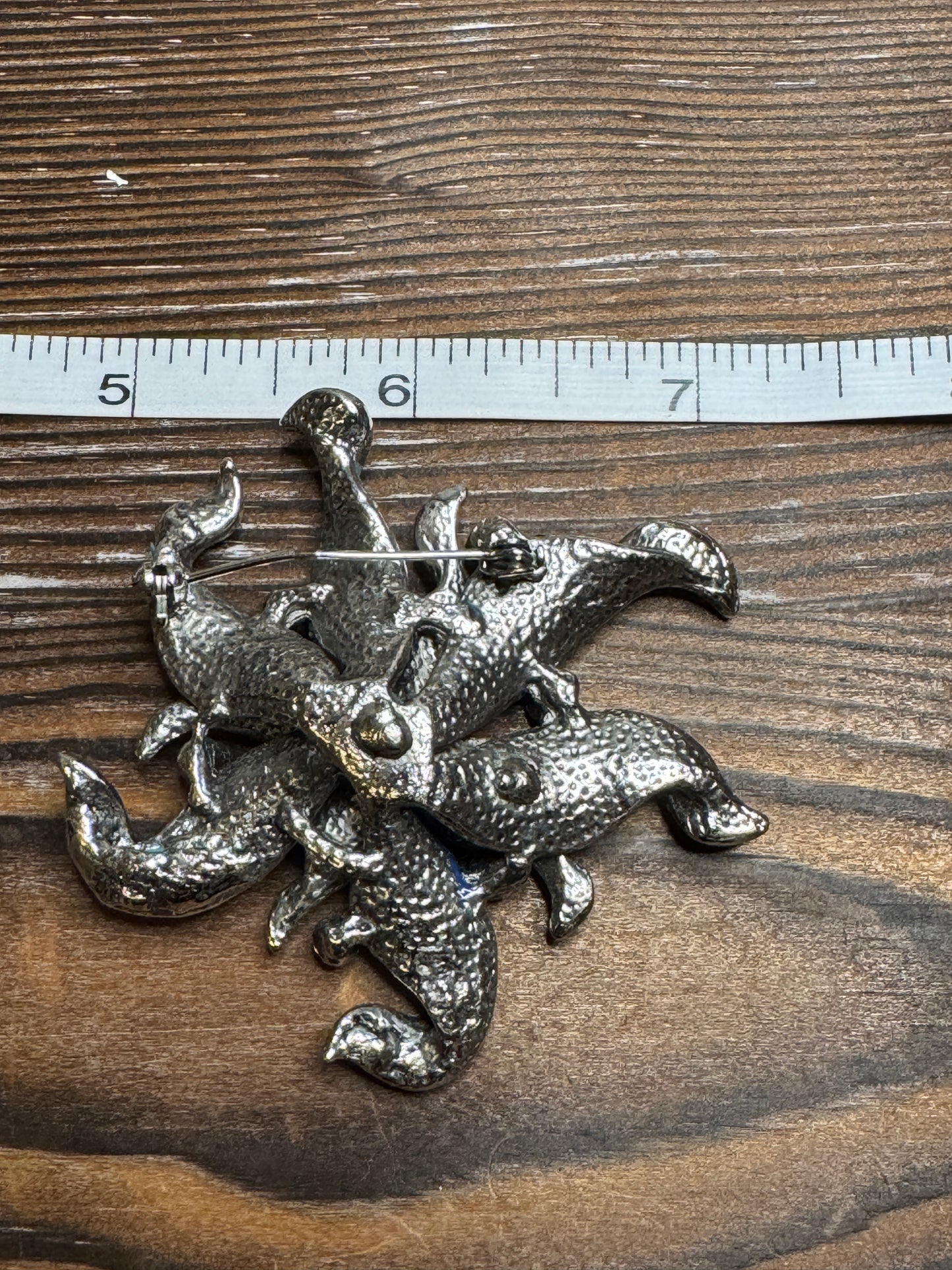 Vintage Blue Enamel Pink Rhinestone Flower Brooch Pin Dimensional