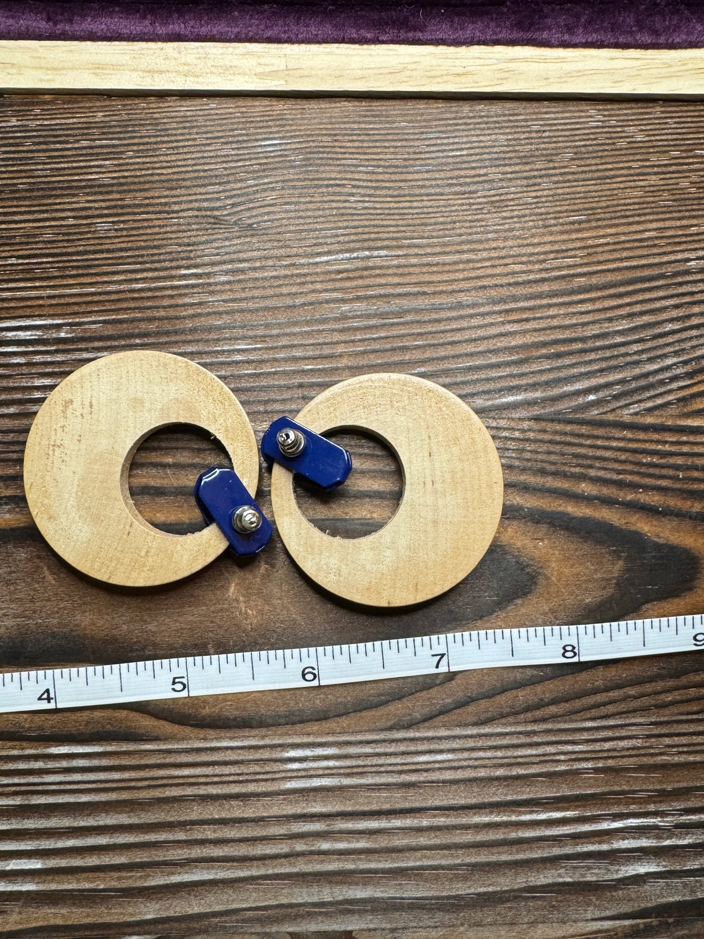 Vintage 80s/90s Circle Navy / Yellow Dangle Earrings