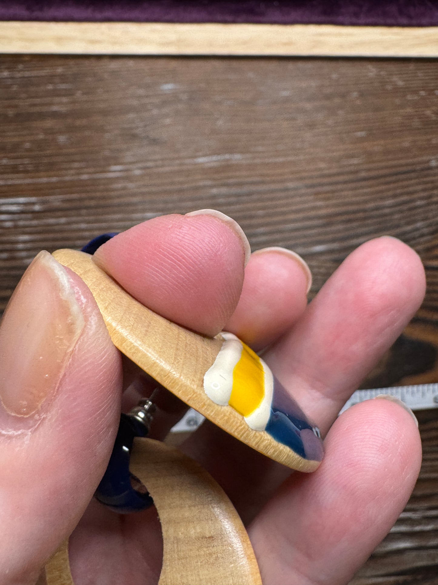 Vintage 80s/90s Circle Navy / Yellow Dangle Earrings