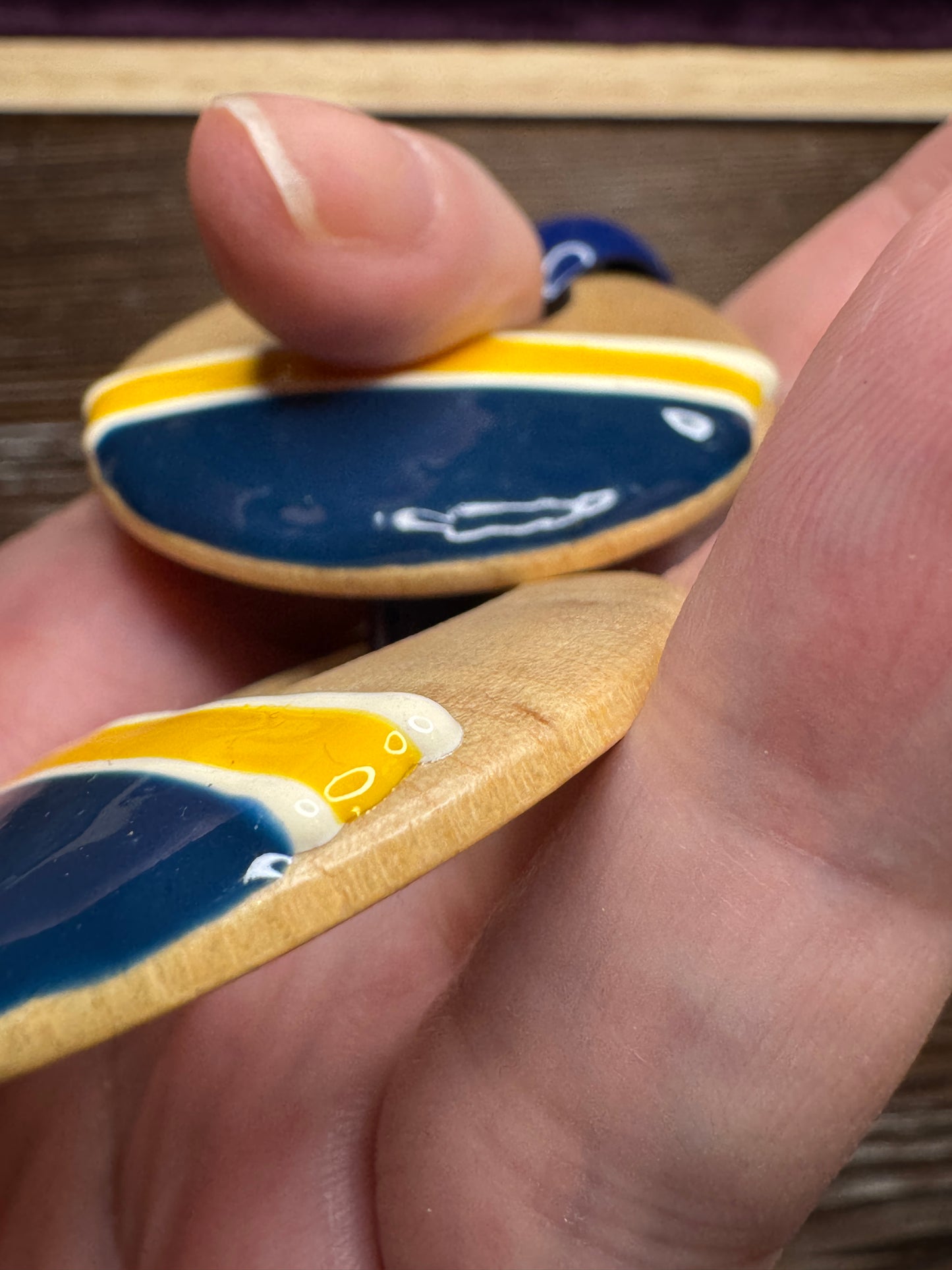 Vintage 80s/90s Circle Navy / Yellow Dangle Earrings