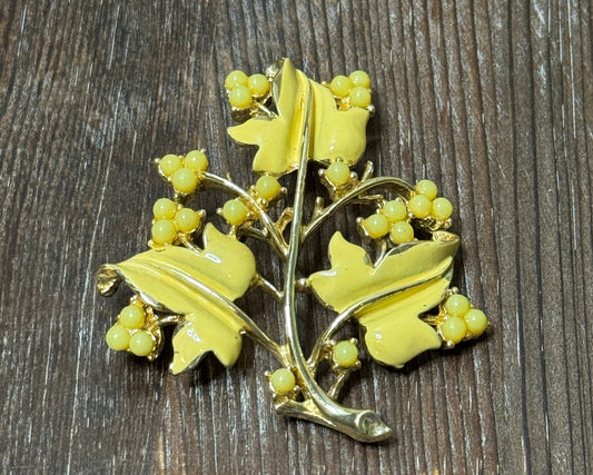 Vintage Coro Yellow Leaf + Berries Brooch
