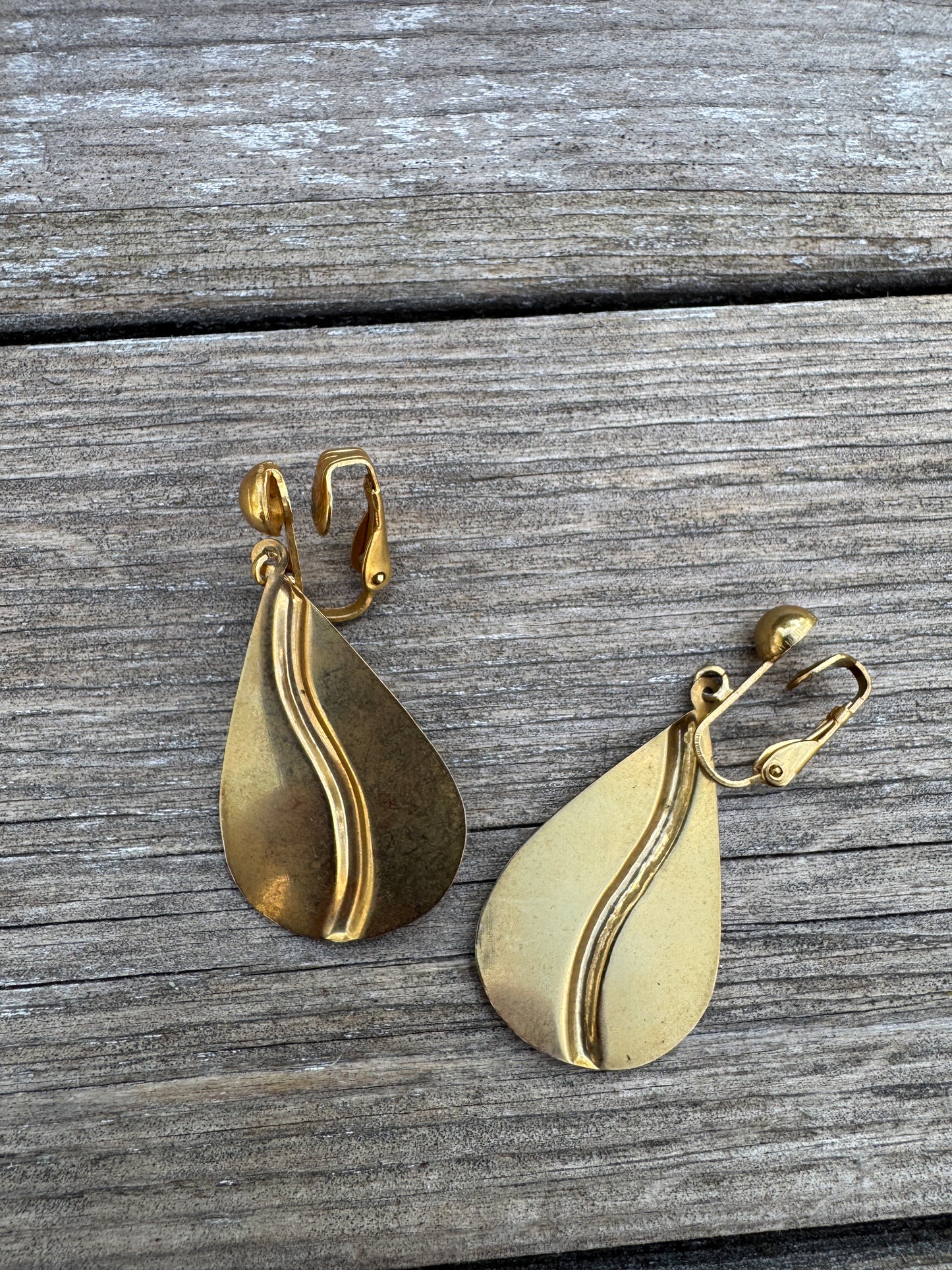 Vintage Enamel & Brass Clip Earrings in Bright Yellow