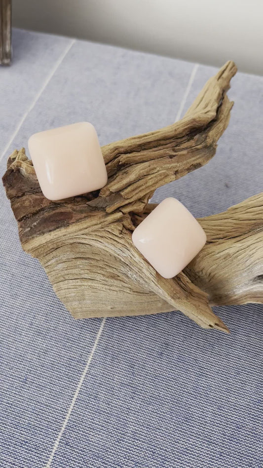 Vintage 80s Peach Earrings Bold Celluloid Post Back Square Statement Piece