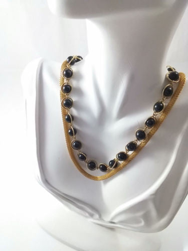 Vintage 50s 60s Necklace Double Strand Black Beaded Mesh - Dirty 30 Vintage | Vintage Clothing, Vintage Jewelry, Vintage Accessories