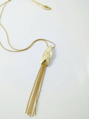 Vintage 80s Direction One 24" Tassel Necklace & Un-Signed Earrings Cream Enamel Gold Tone - Dirty 30 Vintage | Vintage Clothing, Vintage Jewelry, Vintage Accessories