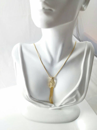Vintage 80s Direction One 24" Tassel Necklace & Un-Signed Earrings Cream Enamel Gold Tone - Dirty 30 Vintage | Vintage Clothing, Vintage Jewelry, Vintage Accessories