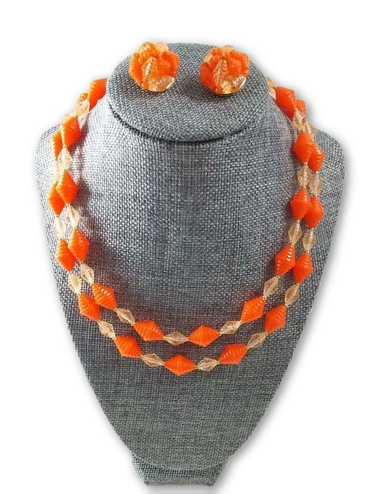 Vintage 50s 60s Hong Kong Demi Parure Double Strand Necklace & Earring Set