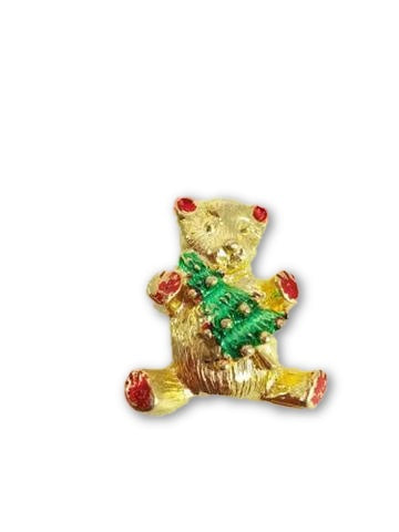 Holiday Brooch - Teddy Bear Christmas  Tree Pin