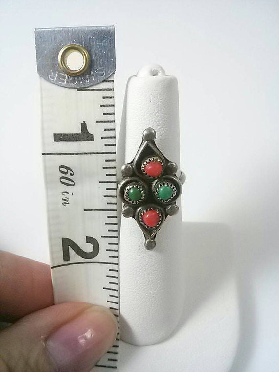 Vintage Silver Ring Turquoise and Coral Stones Native Size 5 1/2 - Dirty 30 Vintage | Vintage Clothing, Vintage Jewelry, Vintage Accessories