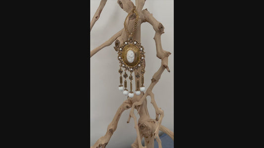 Bold White and Gold Tassel Pendant