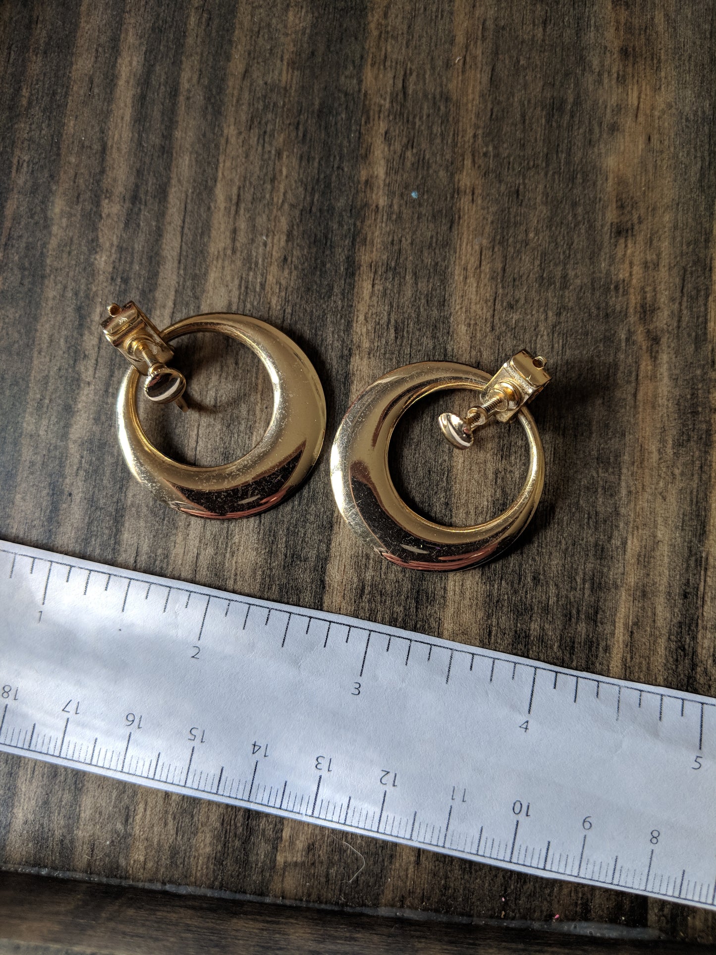 Gold Tone Textured Hoop Dangle Clip Earrings