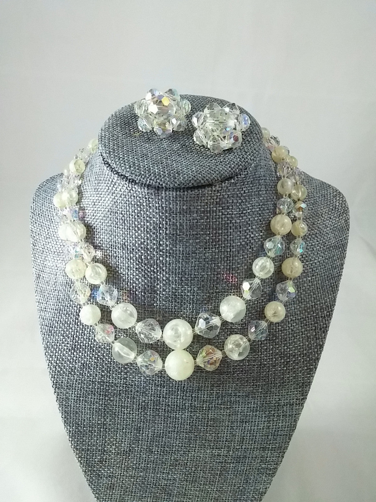 Vintage Jewelry Set Laguna Beaded Aura Borealis Necklace & Cluster Clip Earrings - Dirty 30 Vintage | Vintage Clothing, Vintage Jewelry, Vintage Accessories