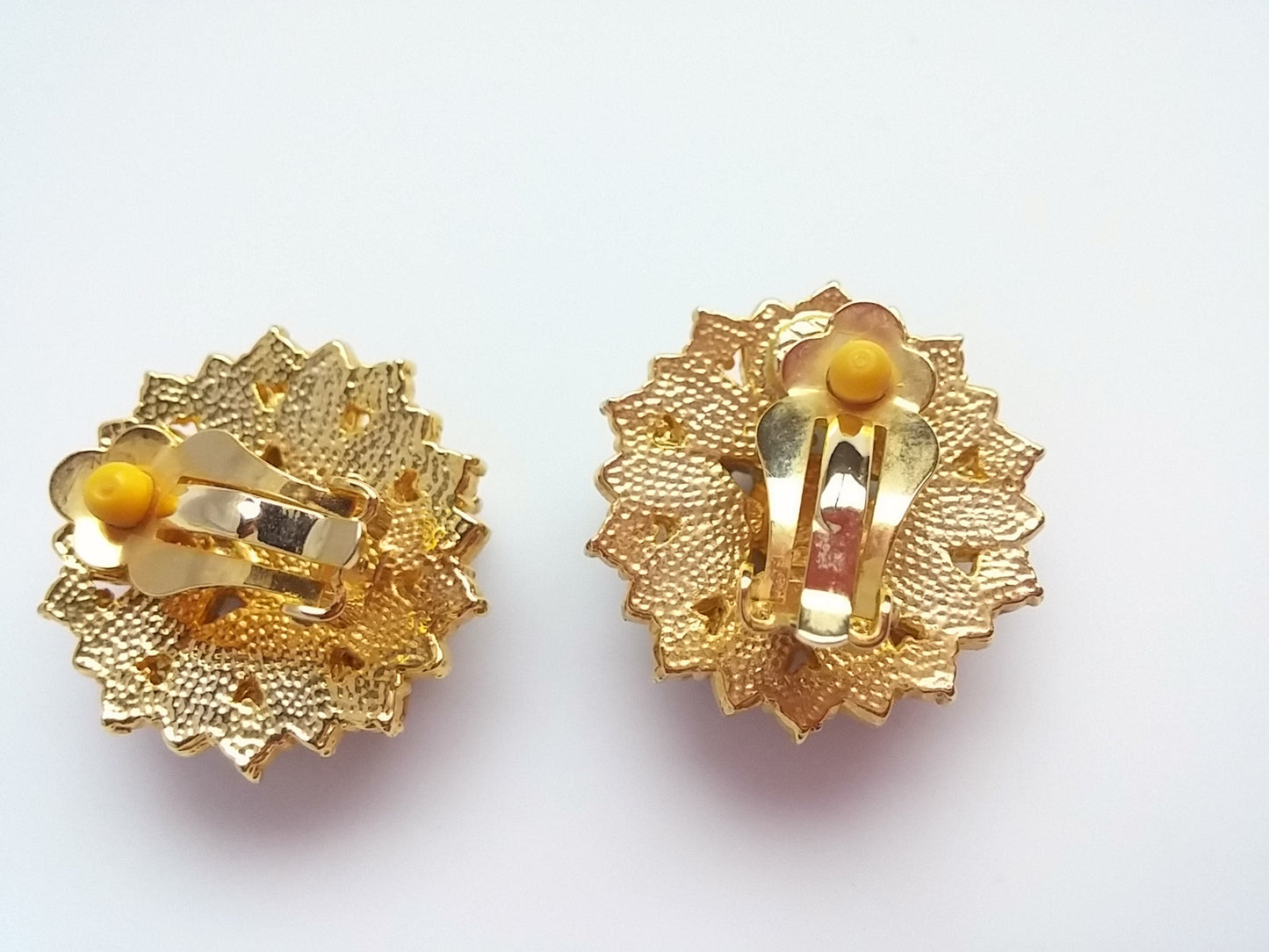 Vintage 60s Earrings Green & Gold Moon Glow Rhinestone Layered Star Clip Back - Dirty 30 Vintage | Vintage Clothing, Vintage Jewelry, Vintage Accessories