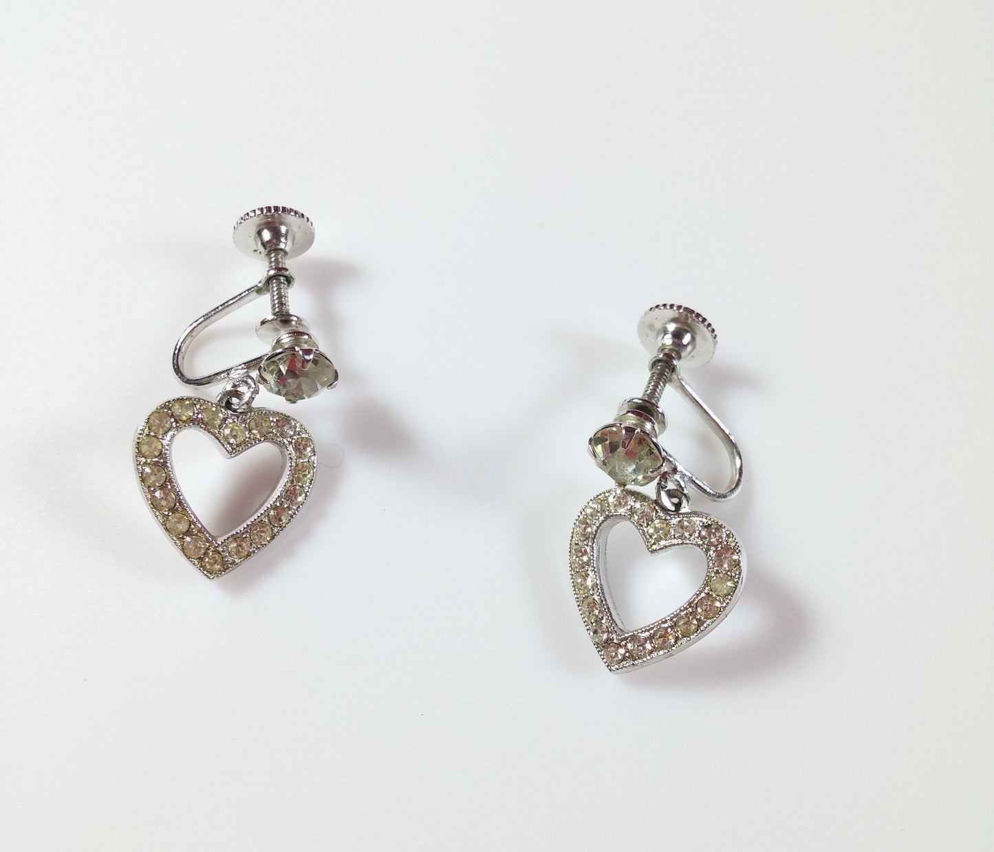 Vintage Weiss Earrings Silver Tone Rhinestone Dangle Heart Shaped - Dirty 30 Vintage | Vintage Clothing, Vintage Jewelry, Vintage Accessories