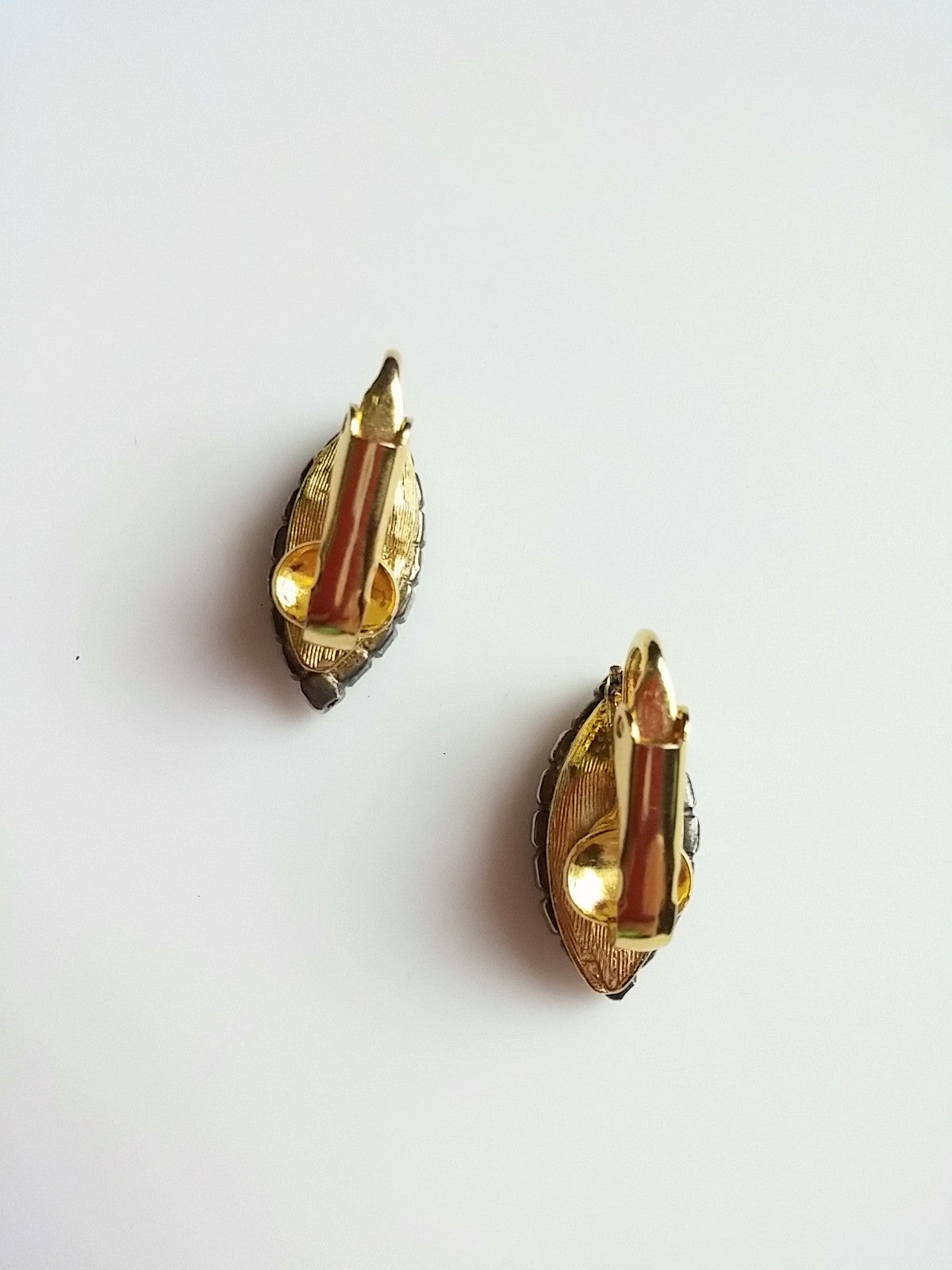 Vintage Earring Black Marquee Shaped Clear Rhinestone Trim Gold Tone - Dirty 30 Vintage