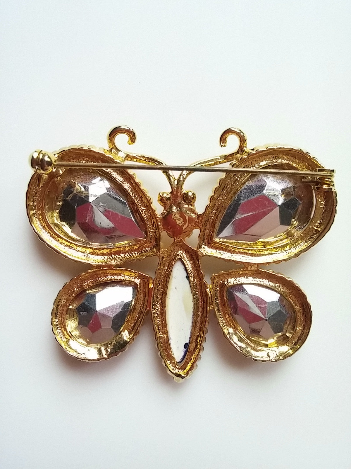 Vintage Brooch- Large Gold Tone Butterfly w/ Jewel Colored Plastic Accent - Dirty 30 Vintage