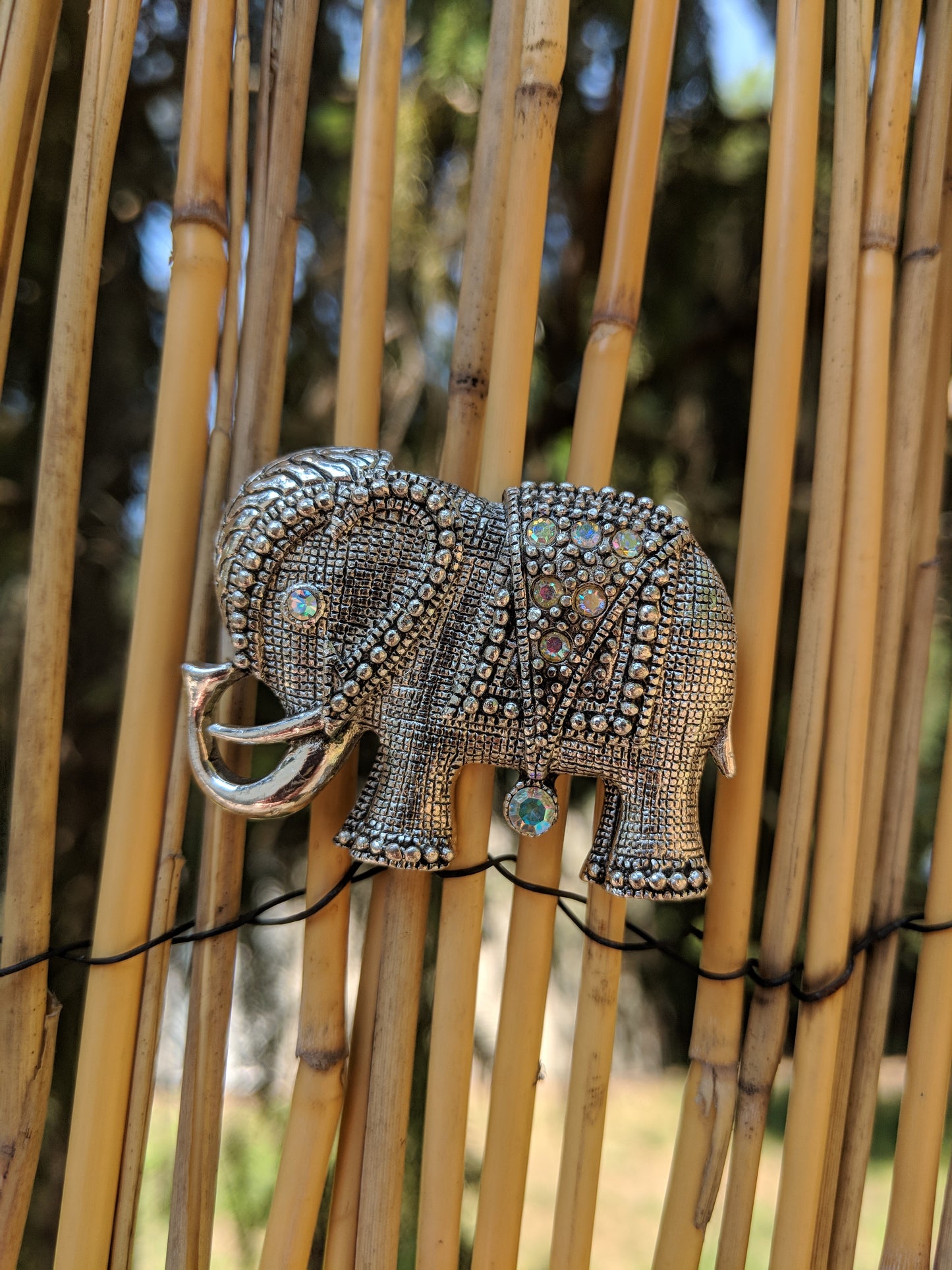 Aura Borealis Accented Elephant Brooch