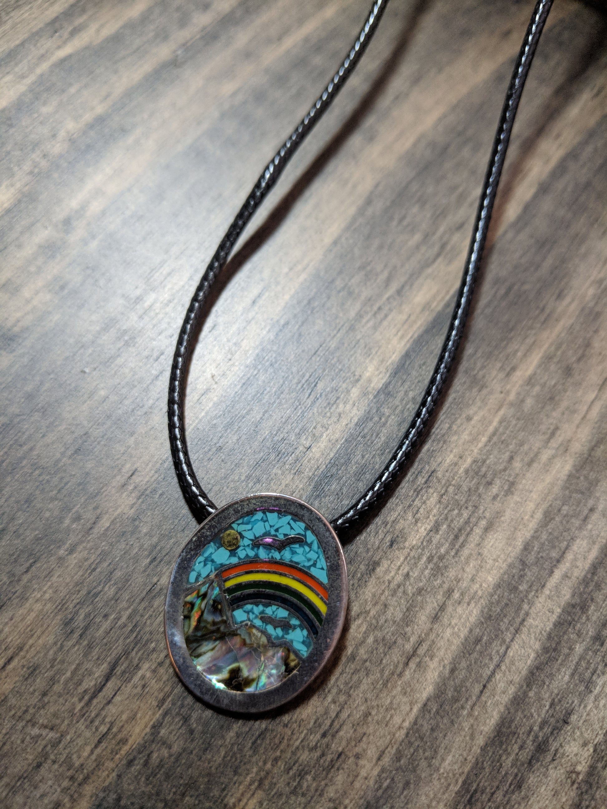 Rainbow Inlay Silver Southwest Necklace
