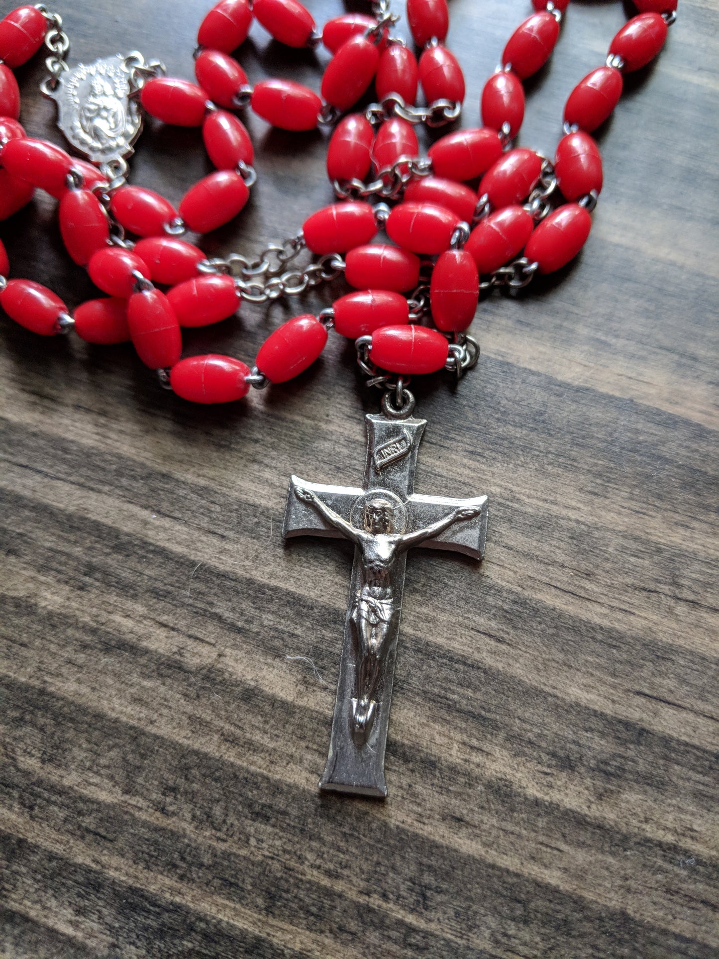 Vintage Rosary Red Plastic Beads Catholic Prayer Religion