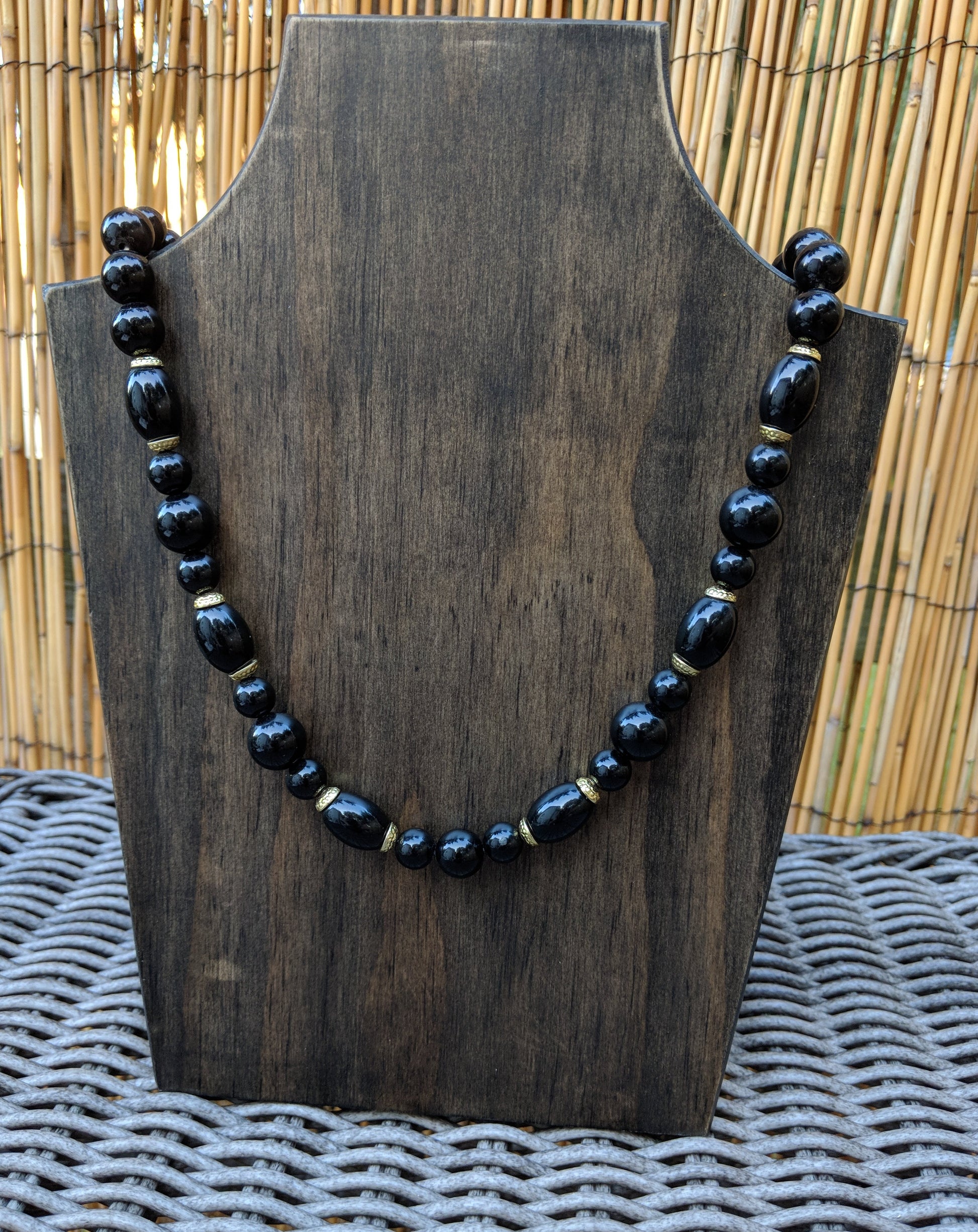 Vintage Black and Gold Beaded "20 Necklace