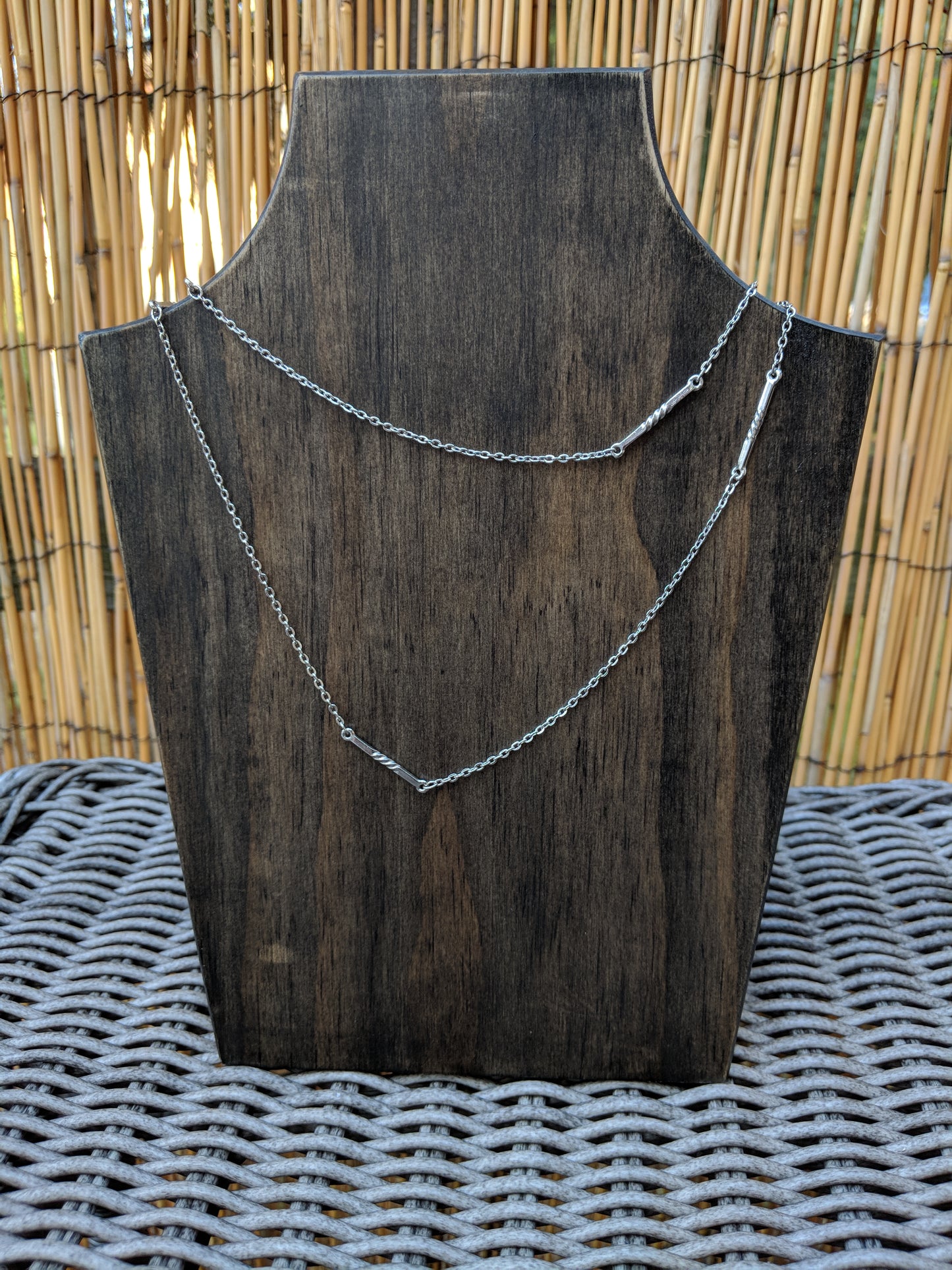Vintage Silver Tone 36" Necklace Twisted Stationed Links