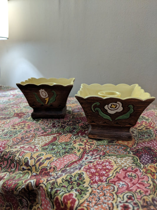 Vintage Brayton Laguna Brown Ceramic Pottery Candlestick Holders