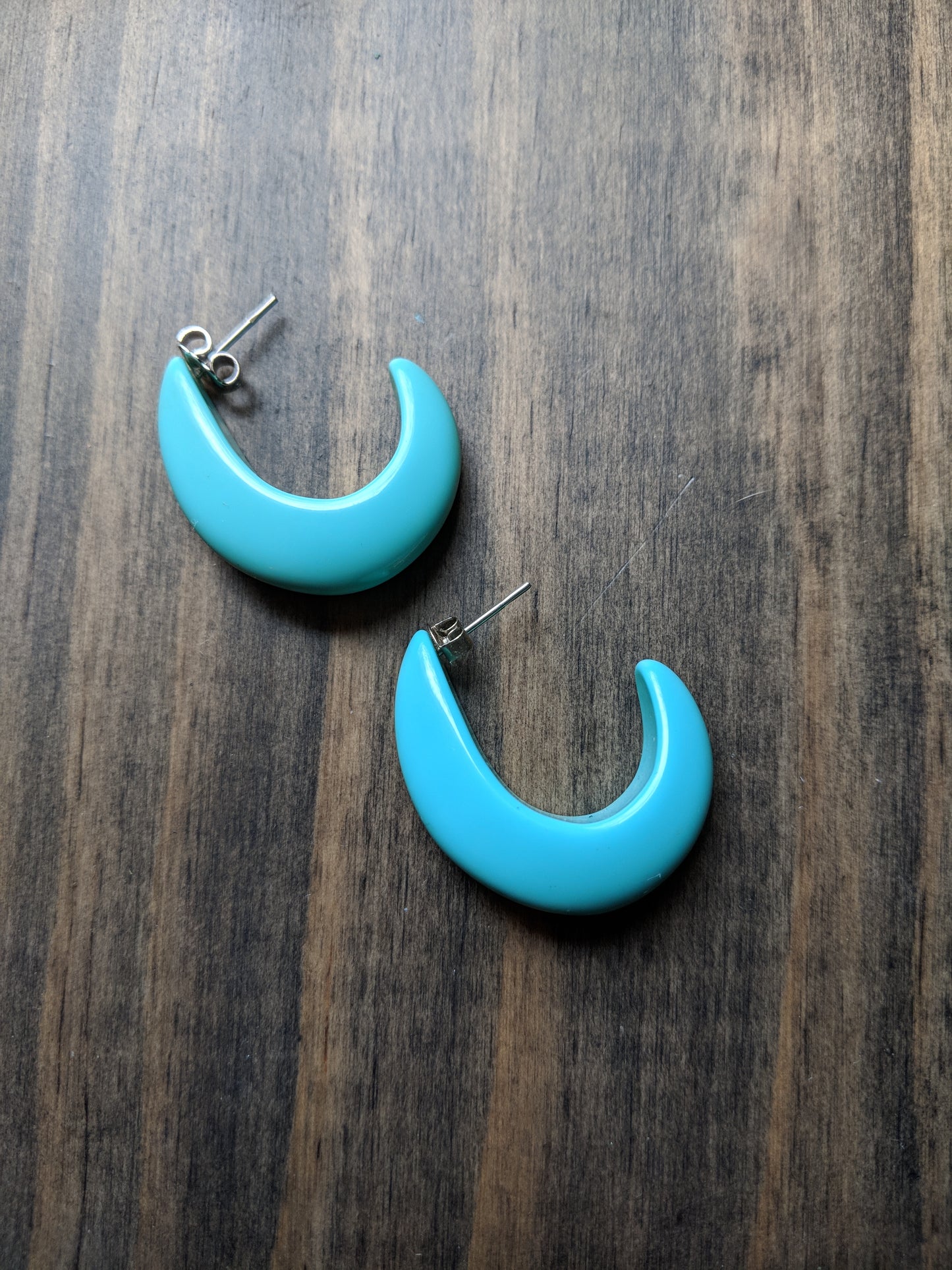 Vintage 1980s Turquoise Geometric Half Hoop Earrings