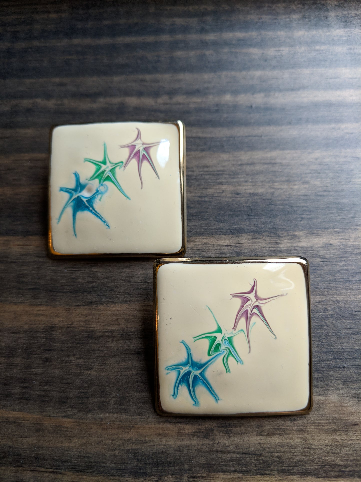 Vintage 80s/90s Square Abstract Enamel Earrings