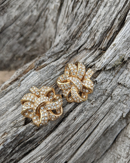 Ciner pave bow clip earrings