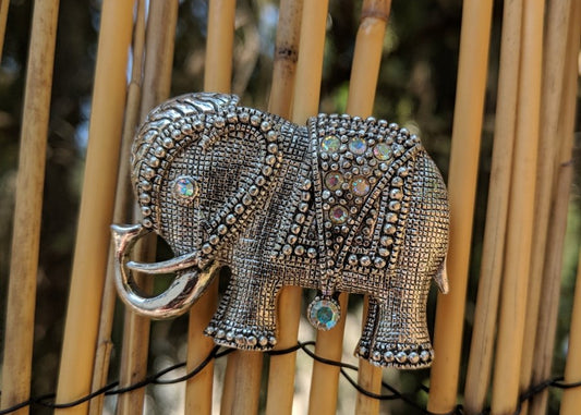 Aura Borealis Accented Elephant Brooch - Dirty30 Vintage