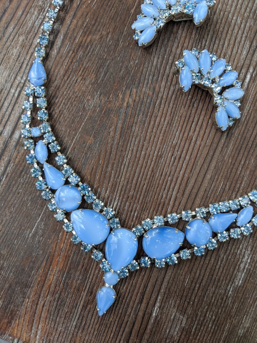 Blue Milkglass Necklace + Earring Set - Dirty30 Vintage