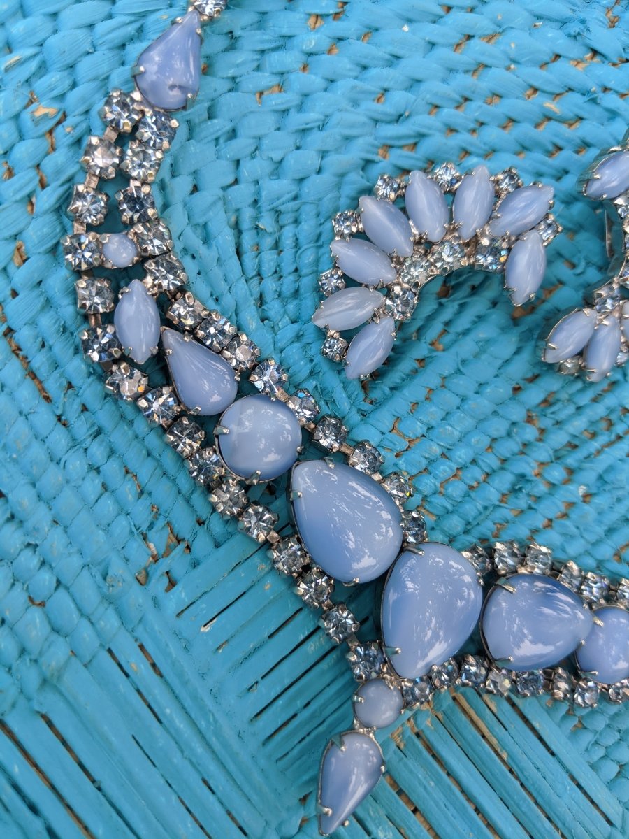 Blue Milkglass Necklace + Earring Set - Dirty30 Vintage
