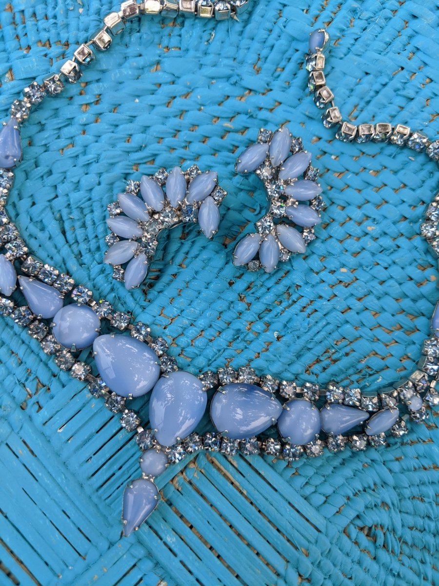 Blue Milkglass Necklace + Earring Set - Dirty30 Vintage