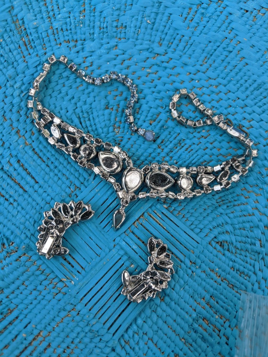 Blue Milkglass Necklace + Earring Set - Dirty30 Vintage