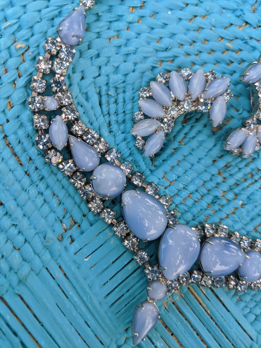 Blue Milkglass Necklace + Earring Set - Dirty30 Vintage