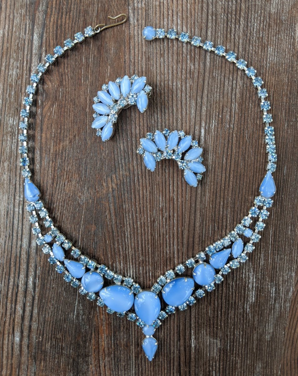 Blue Milkglass Necklace + Earring Set - Dirty30 Vintage