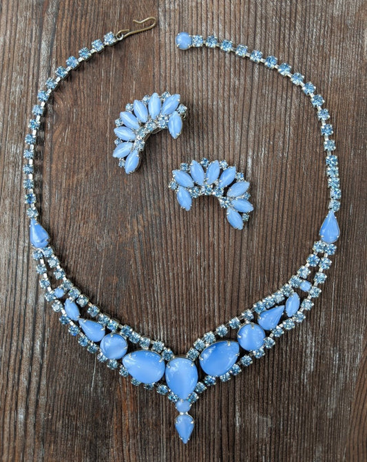 Blue Milkglass Necklace + Earring Set - Dirty30 Vintage