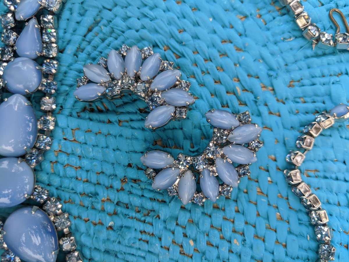 Blue Milkglass Necklace + Earring Set - Dirty30 Vintage