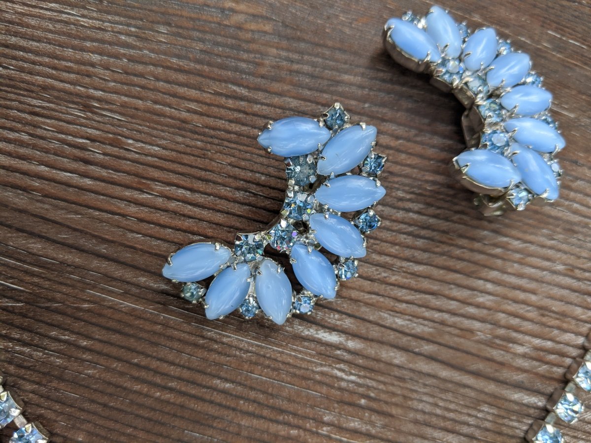 Blue Milkglass Necklace + Earring Set - Dirty30 Vintage
