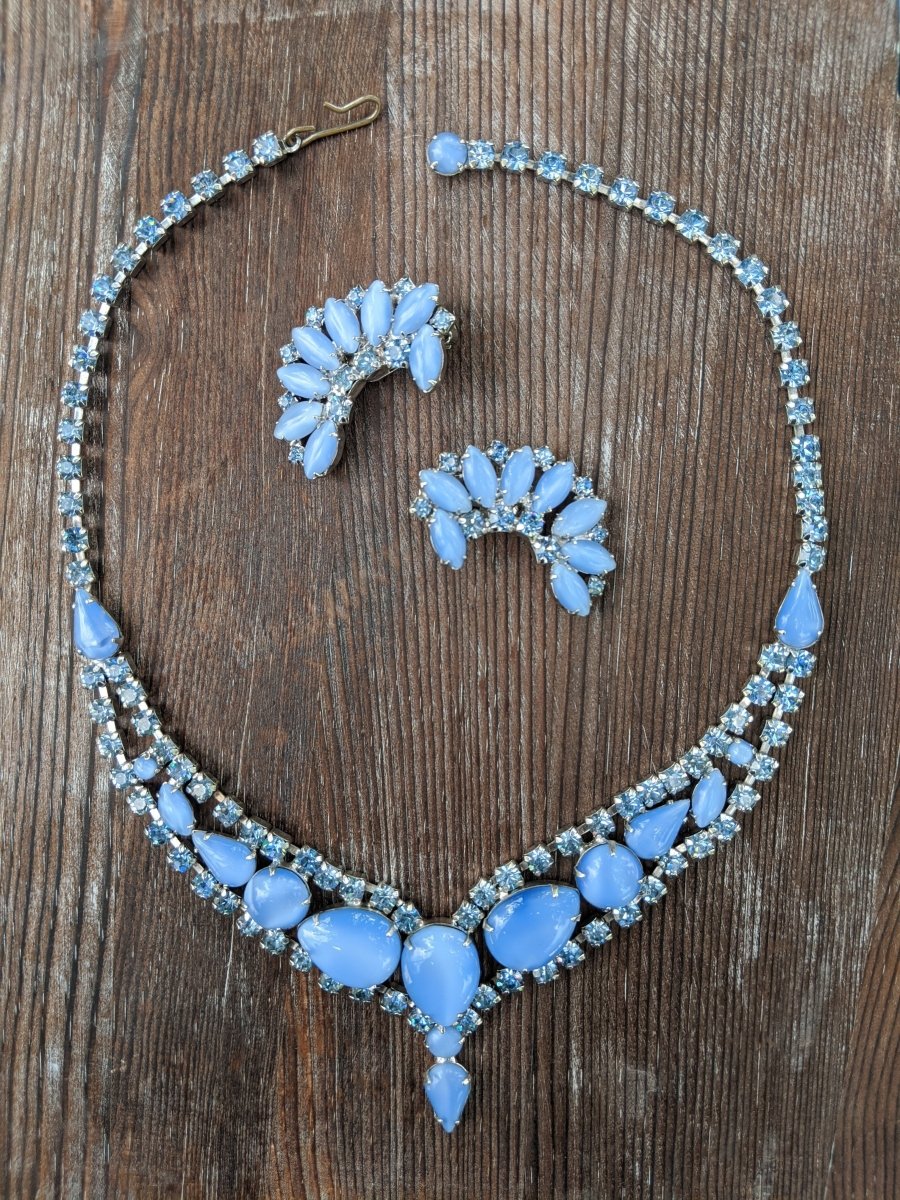 Blue Milkglass Necklace + Earring Set - Dirty30 Vintage