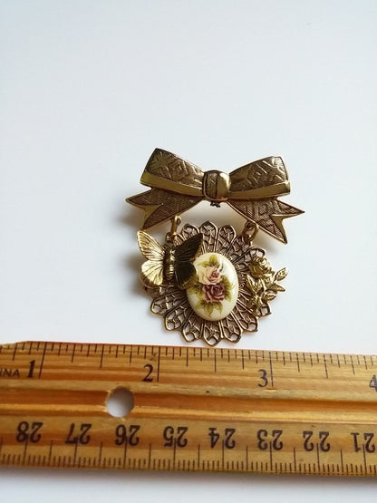 Bow and Butterfly Dangle Brooch - Dirty30 Vintage
