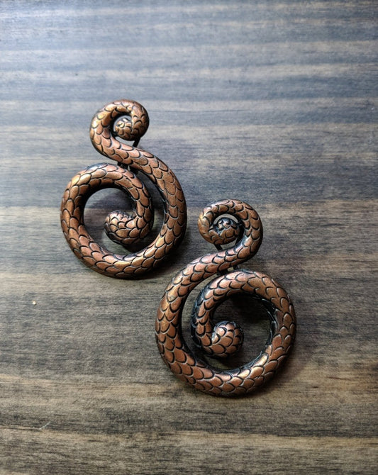 Bronze Colored Snake 'S' Earrings - Dirty30 Vintage