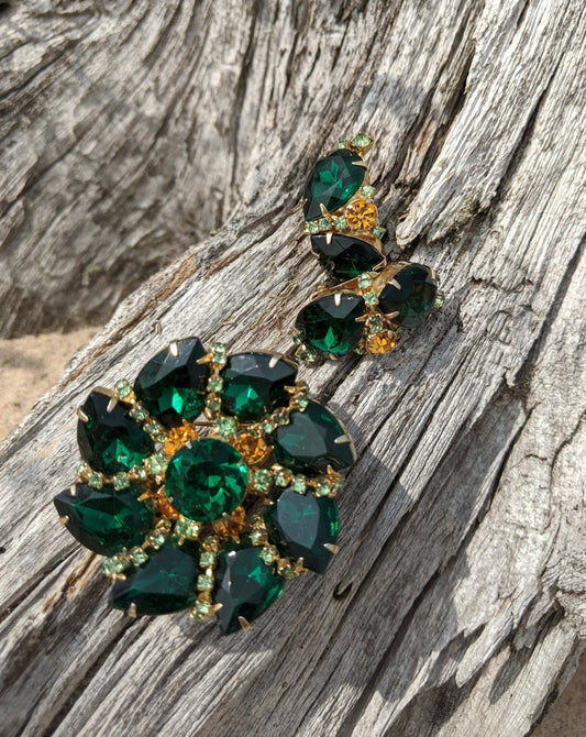 Chunky Rhinestone Brooch + Earrings - Dirty30 Vintage