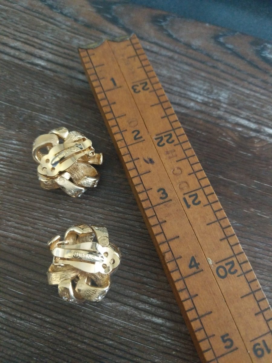 Ciner pave bow clip earrings - Dirty30 Vintage