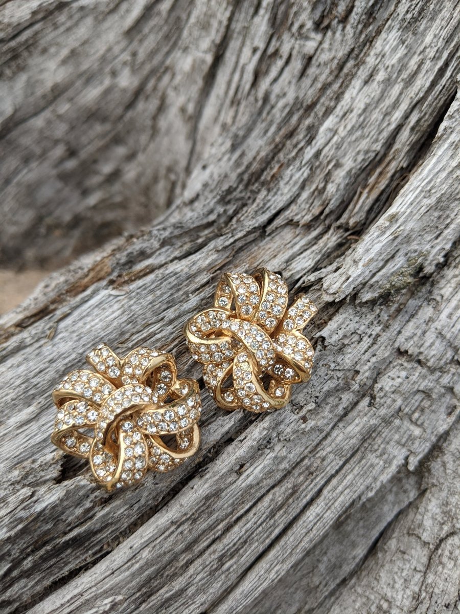 Ciner pave bow clip earrings - Dirty30 Vintage