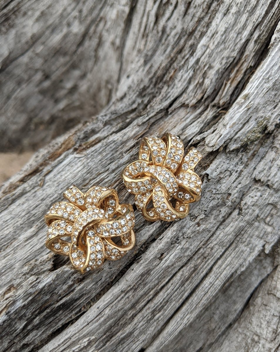 Ciner pave bow clip earrings - Dirty30 Vintage